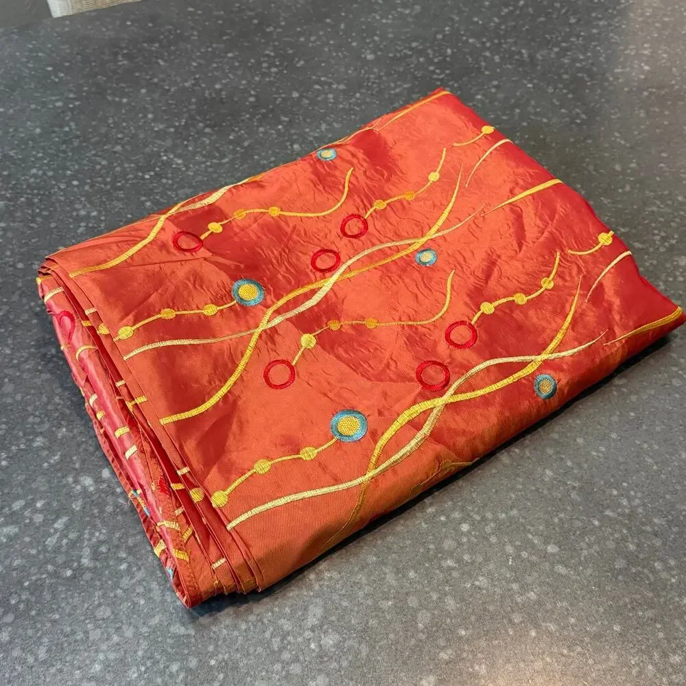 Large Round Taffeta? Tablecloth 'Orange Edgewater' Embroidered Whimsical Fabric